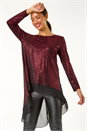 Red Chiffon Hem Sequin Stretch Tunic Top, Image 1 of 5