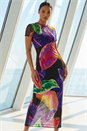 Purple Dusk Abstract Print Mesh Maxi Dress, Image 2 of 4