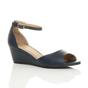 Navy Blue AJVANI Navy Blue Mid Wedge Heel Ankle Strap Sandals, Image 1 of 6
