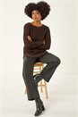 Chocolate Curved Hem Stitch Knit Jumper, Image 4 of 6
