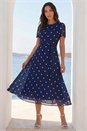 Navy  Polka Dot Fit & Flare Dress, Image 1 of 4