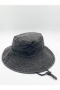 Dark Grey Grey Distressed Denim Safari Bucket Hat with Toggle Adjuster, Image 2 of 3