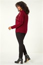 Red Curve Leaf Print Sparkly Knit Jumper, Image 3 of 7