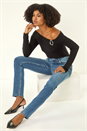 Indigo Slim Leg Stretch Mom Jeans, Image 1 of 5