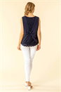 Navy  Lace Back Pleat Detail Chiffon Top, Image 3 of 4