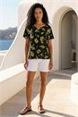 Green Floral Print Gathered Stretch Top, Image 2 of 4