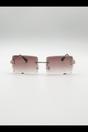 Brown Rimless Rectangle Sunglasses in Brown, Image 2 of 6