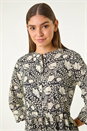 Black Floral Frill Buttoned Smock Dress, Image 4 of 5