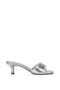 Silver XY LONDON Silver 'Pearl' Square Toe Stiletto Kitten Heel Mule Sandals, Image 1 of 6