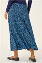 Mid Navy Linear Spot Stretch Midi Skirt, Image 4 of 5