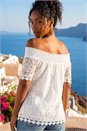 Ivory  Lace Detail Bardot Top, Image 3 of 4