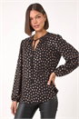 Black Spot Print Foil Tie Neck Top, Image 1 of 5