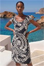 Black Petite Printed Frill Shift Dress , Image 2 of 4