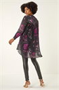Black Floral Print Pleated Back Blouse, Image 2 of 5
