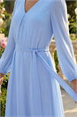 Blue Chiffon V-Neck Midi Dress, Image 4 of 4