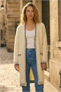 Beige Contrast Stitch Longline Cardigan, Image 2 of 4