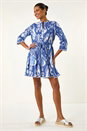 Blue Tie Dye Buttoned Shirt Dress, Image 2 of 5