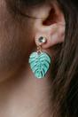Pea Green Feather Leaf Zircon Dangle Stud Earrings, Image 1 of 2