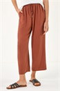 Rust Cropped Linen Blend Trouser, Image 4 of 5