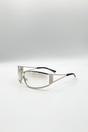 Silver SVNX Silver Retangle Wrap Around Metal Sunglasses In Silver, Image 2 of 4