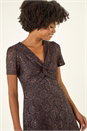 Chocolate Sequin Lace Twist Front Midi Dress, Image 4 of 5