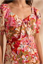 Pink Floral Print Tie Front Midi Dress, Image 4 of 4