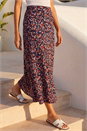 Navy Ditsy Floral Stretch Midi Skirt, Image 1 of 4