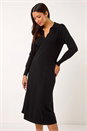 Black Scallop Detail Knitted Midi Dress, Image 2 of 5