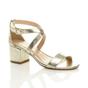Gold AJVANI Gold Mid Block Heel Crossed Straps Sandals, Image 1 of 6