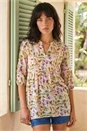 Purple Floral Print Notch Neck Top, Image 1 of 4
