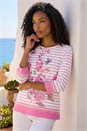 Pink Stripe Floral Print Stretch Top, Image 1 of 4