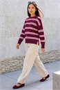 Burgundy Stripe Crew Neck Jumper, Image 3 of 4