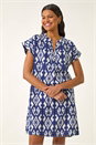 Navy  Aztec Print Linen Blend Shift Dress, Image 4 of 5