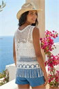 White Dusk Crochet Tassel Knit Top, Image 3 of 4