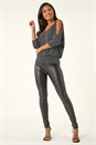 Black Faux Leather Pull On Elastic Waist Trousers , Image 2 of 5